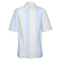 Salvatore Ferragamo Cream/Blue Striped Cotton Button Shirt M
