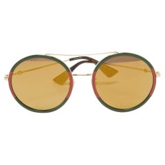 Gucci Green/Red Mirrored GG0061S Round Sunglasses