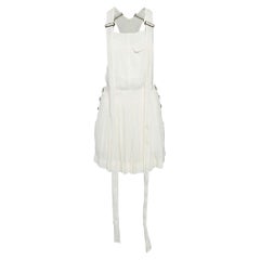Chloe Milk White Georgette Buckle Front Pleated Mini Dress S