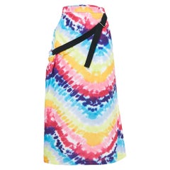 Kenzo Multicolor Tie-Dye Print Satin Belted Midi Skirt S