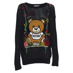 Moschino Couture Noir Teddy Intarsia Mesh Sheer Sweatshirt S