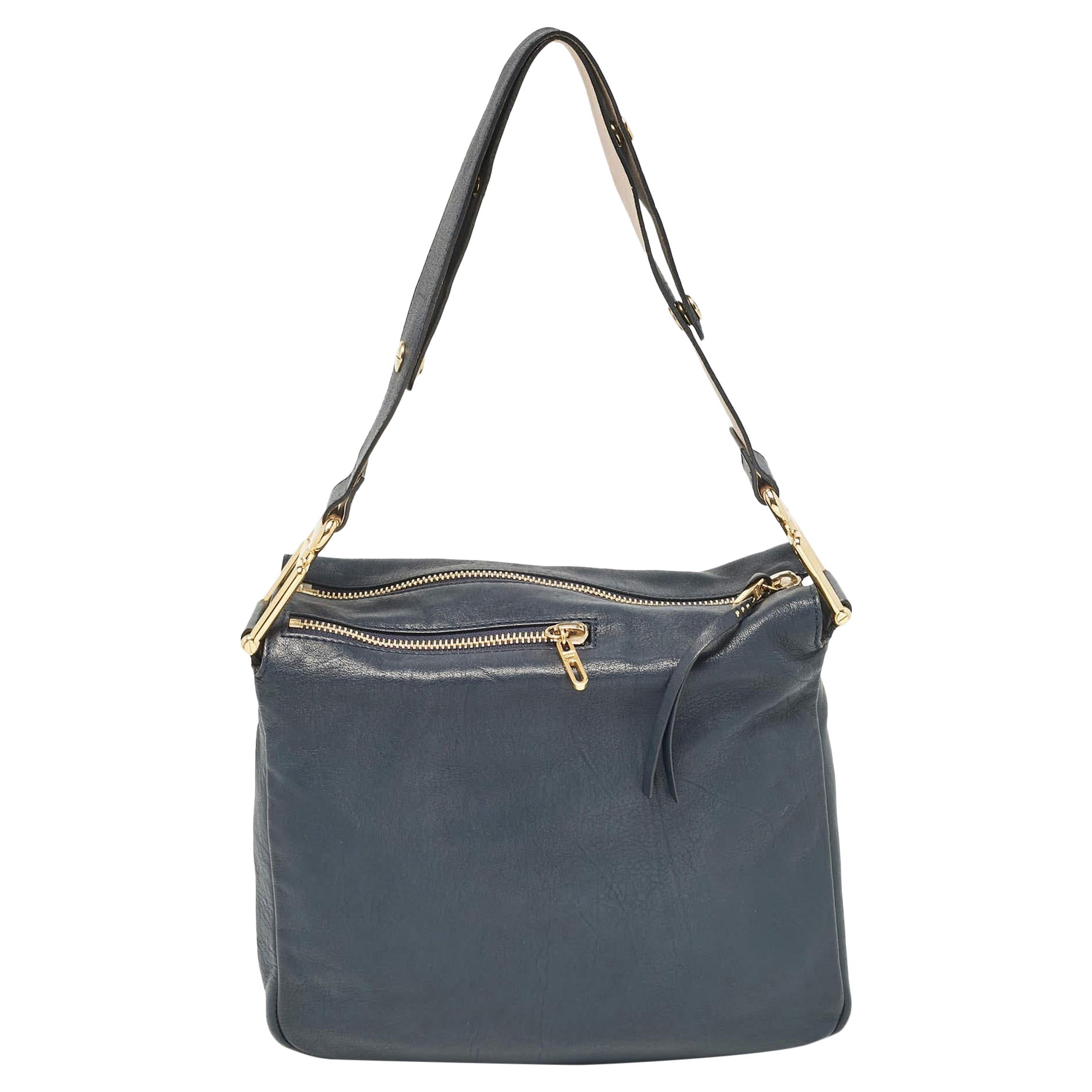 Chloe Navy Blue Leather Vanessa Shoulder Bag For Sale