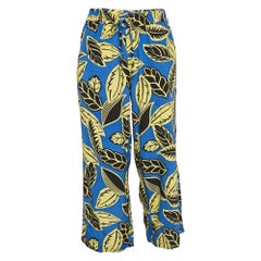 Boutique Moschino Blue/Yellow Leaf Print Crepe Trousers M