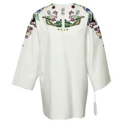 Valentino Blanco Mundo Arazzo Vestido Kaftan Bordado Algodón S