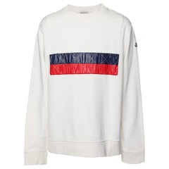 Moncler Sweat-shirt col ras du cou à imprimé graphique en coton crème XL