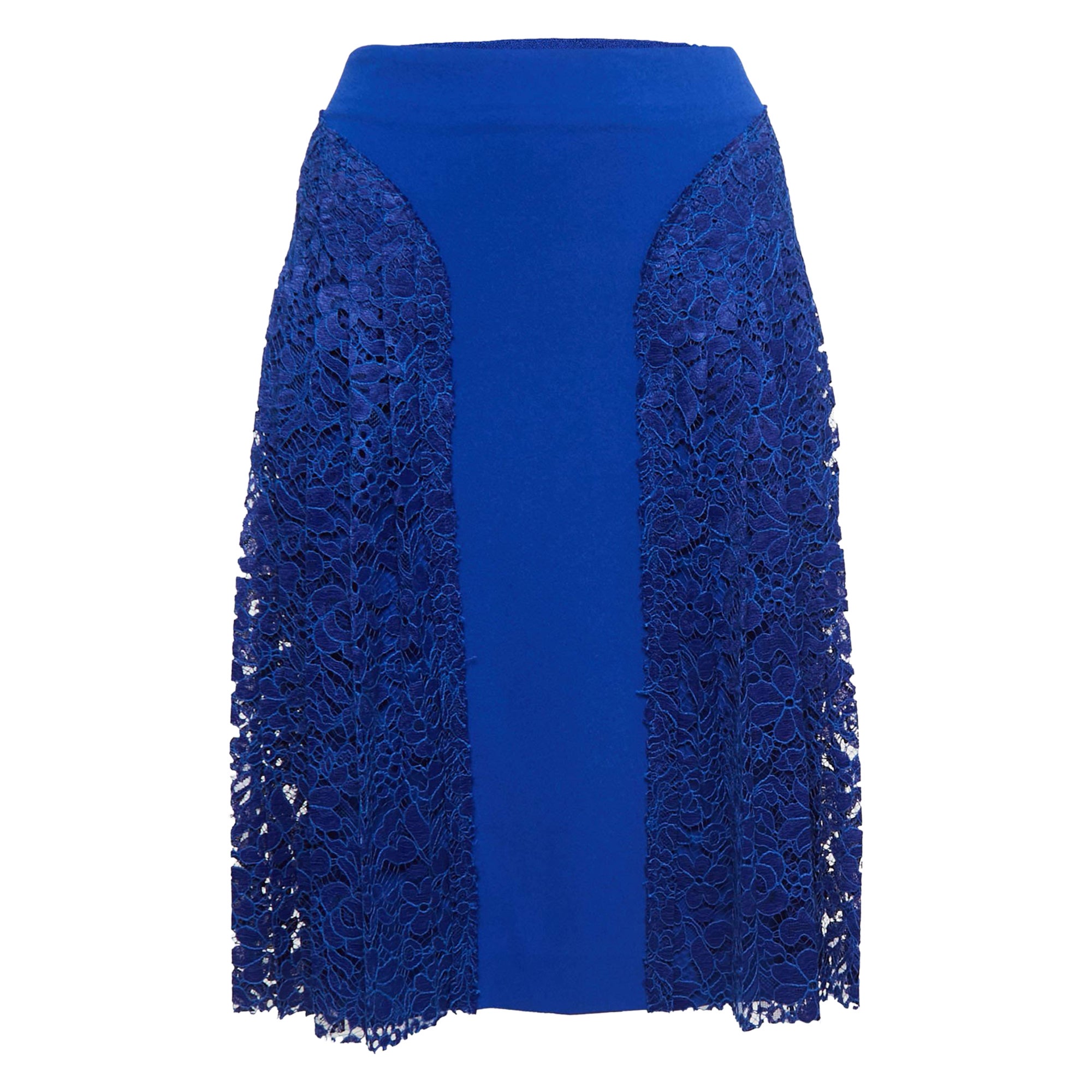 Joseph Blue Crepe & Lace Trim Pleated Short Skirt L For Sale