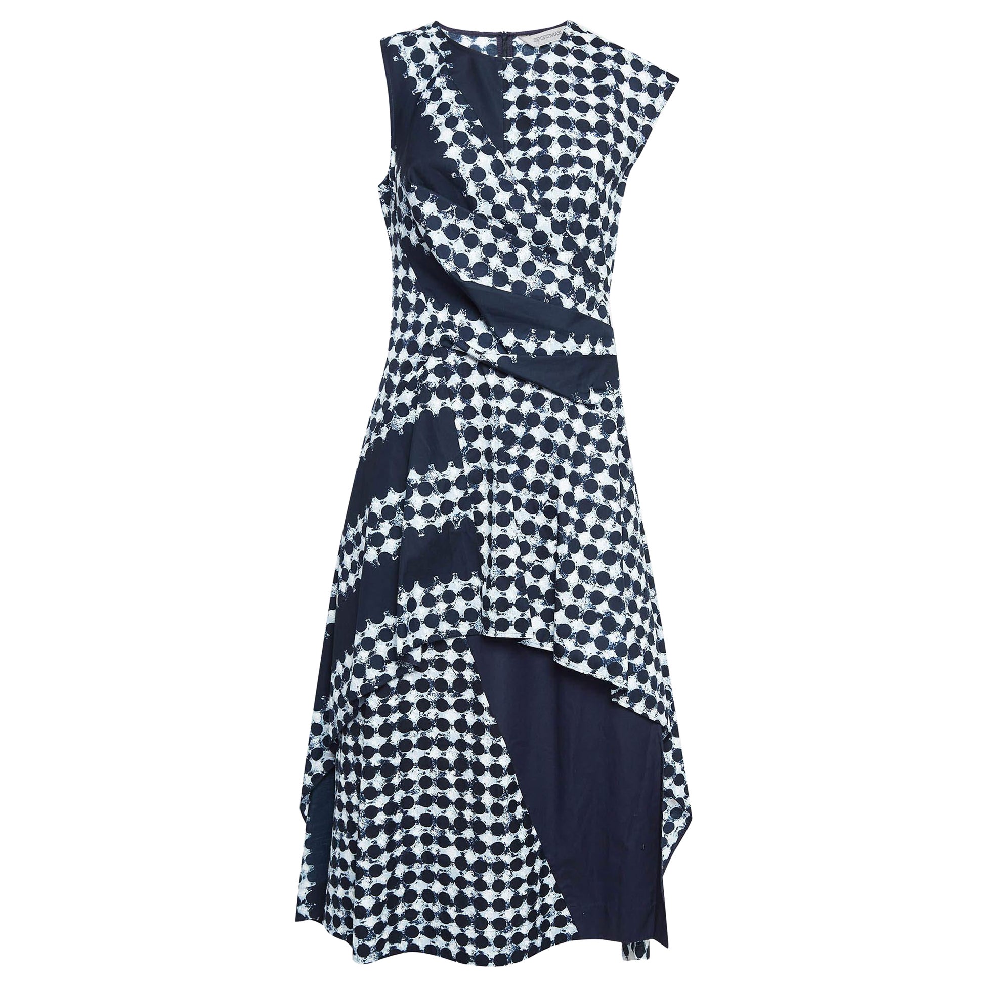 Sportmax Blue Printed Cotton Flared Midi Dress M For Sale