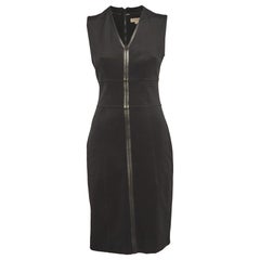 Burberry London Black Leather Trim Stretch Knit Sheath Dress L