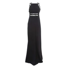 Roland Mouret Black Stretch Crepe Embroidered Lace Trim Gown M