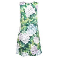 Dolce & Gabbana Green Hydrangea Print Jacquard A-Line Dress M