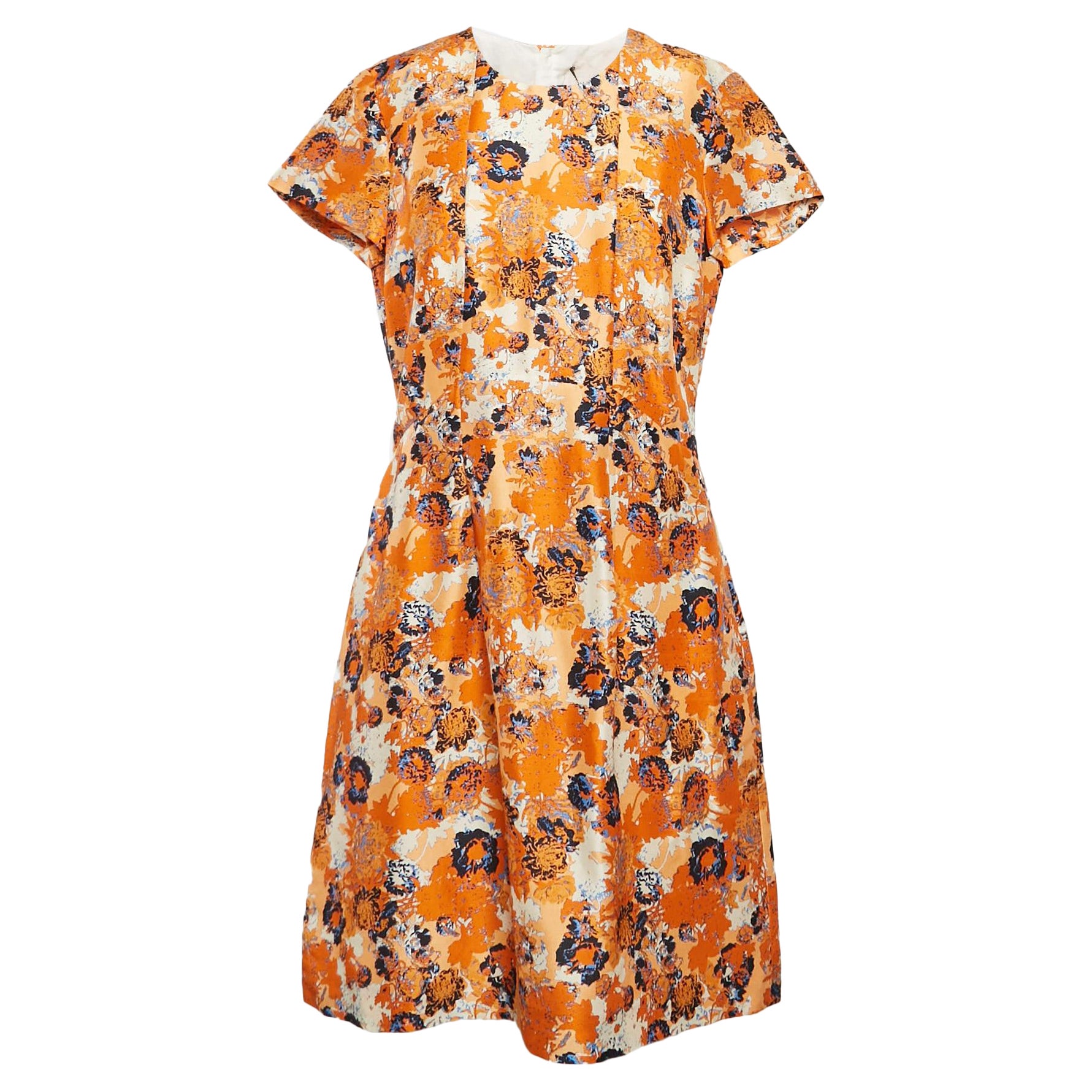 Boss By Hugo Boss Vestido corto de seda con estampado floral naranja M en venta