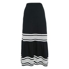 Dior Black/White Striped Cotton and Silk Midi Skirt M