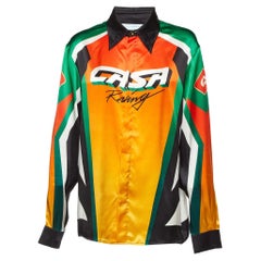Casablanca Orange Casa Moto Print Silk Long Sleeve Shirt M