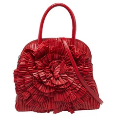 Valentino Red Leather Rosette Satchel