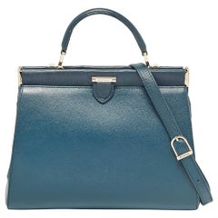 Aspinal Of London Teal Blue Leather Small Florence Frame Top Handle Bag