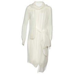 Miu Miu White Silk Georgette Pleated Sheer Tunic L