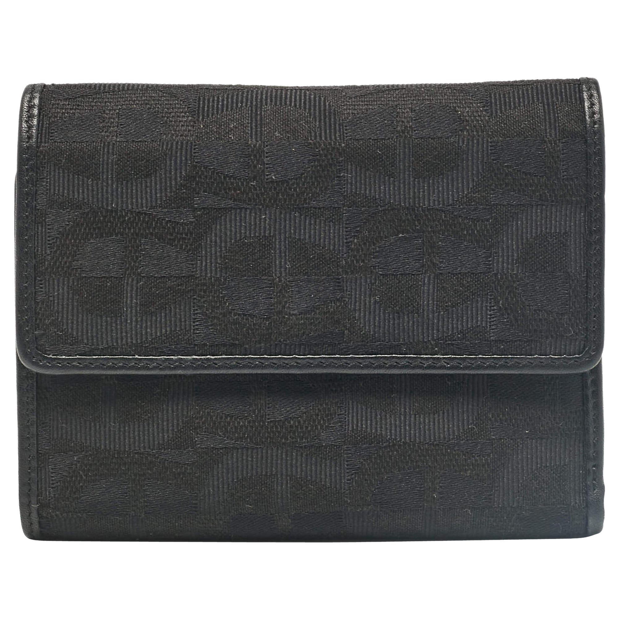 Aigner Black Monogram Fabric and Leather Trifold Wallet For Sale