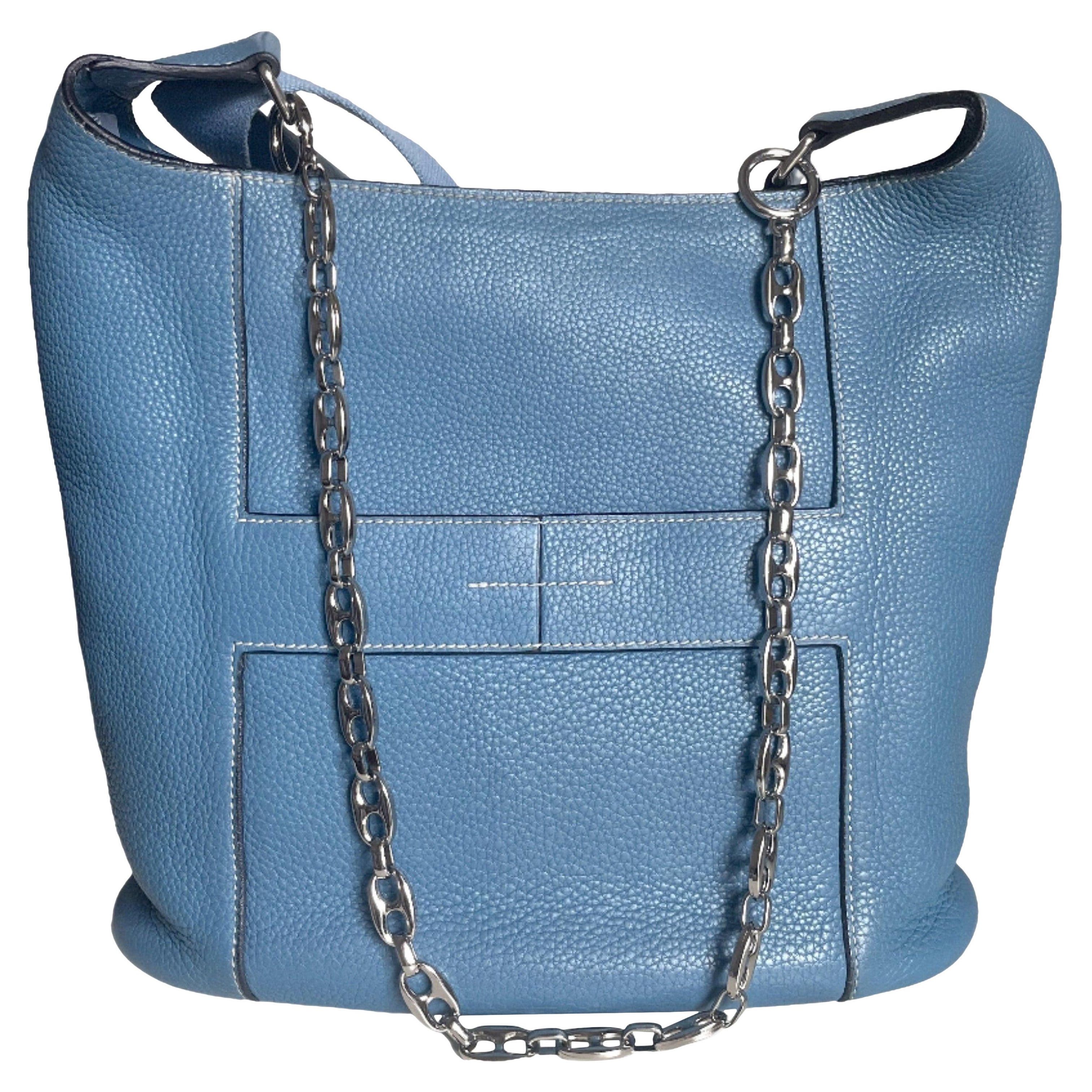 Hermès Taurillon Clemence Good News 28 PM Blue Jeans Hobo Crossbody Bag For Sale