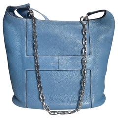 Hermès Taurillon Clemence Good News 28 PM Blue Jeans Hobo Crossbody Bag