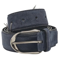 Ermenegildo Zegna Dark Blue Suede Buckle Belt 120 CM
