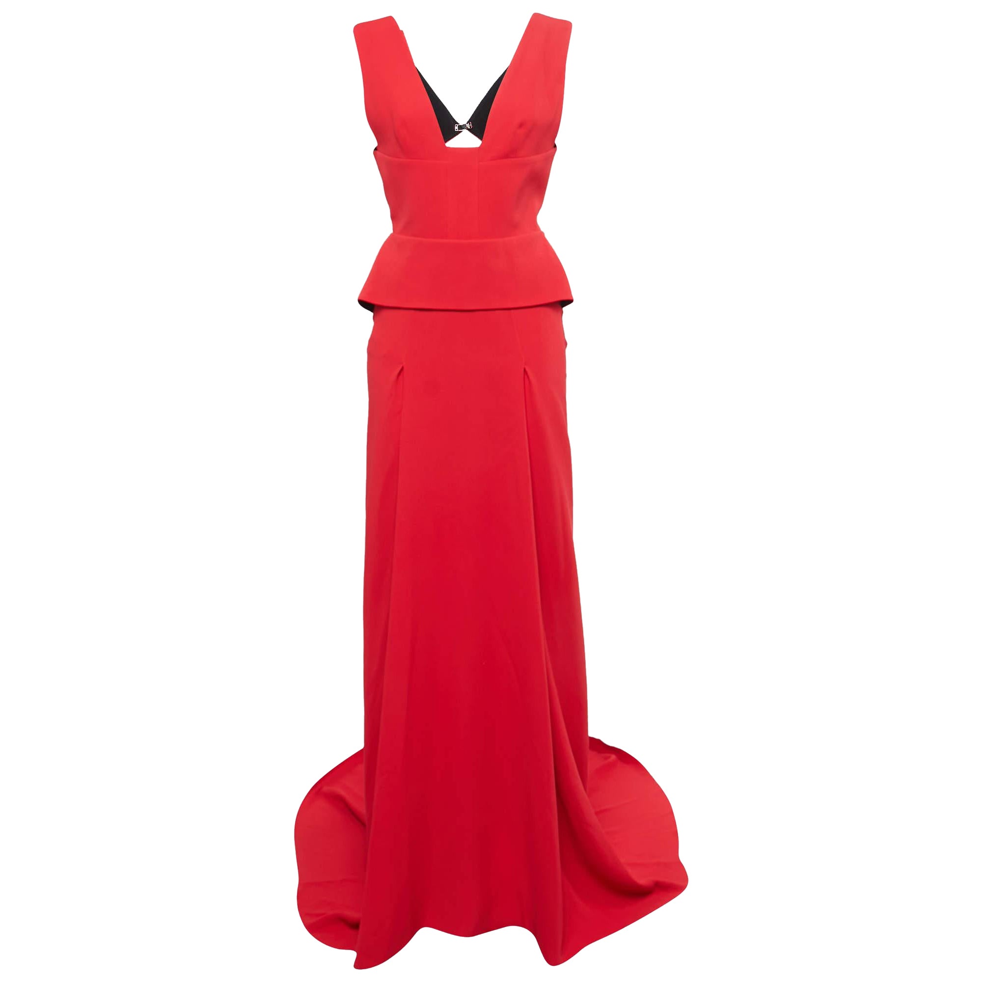 Roland Mouret  Red Crepe Flared Lubelia Gown M For Sale