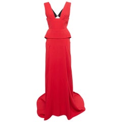 Roland Mouret  Red Crepe Flared Lubelia Gown M