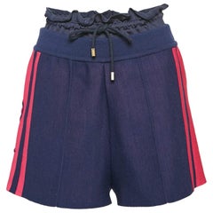 Louis Vuitton Pantalones cortos de cintura con volantes de punto en contraste lateral azul M