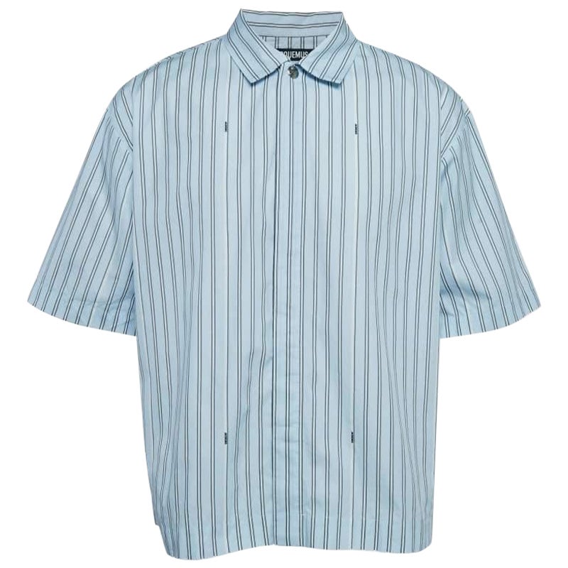 Jacquemus Blue Striped Cotton La Chemise Manches Courte Shirt XL For Sale