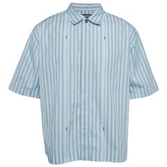 Jacquemus Camisa La Chemise Manches Courte Algodón Rayas Azul XL