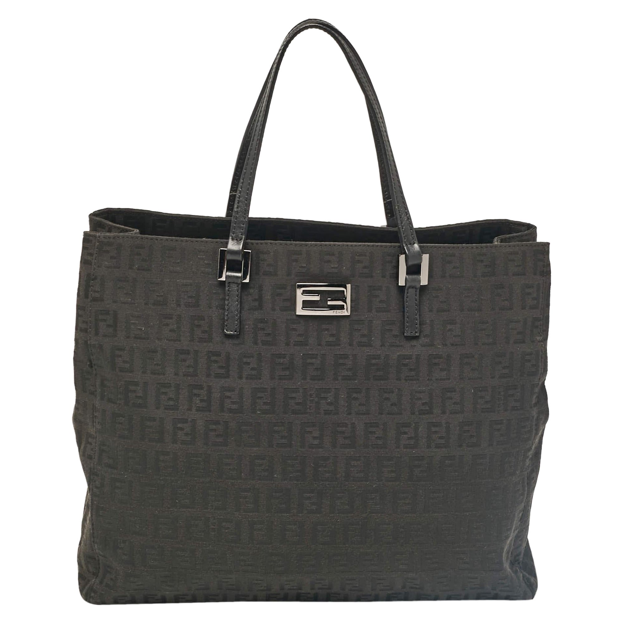 Fourre-tout en cuir et tissu Zucchino noir de Fendi