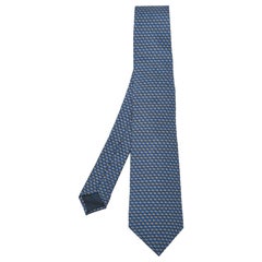 Lanvin Blaue Seidenkrawatte mit geometrischem Pfeildruck