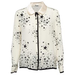 Miu Miu Off-White Stars Print Silk Embellished Closure Shirt L