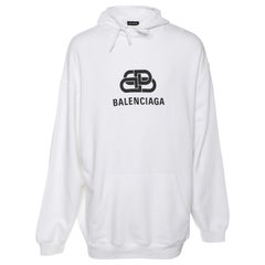 Balenciaga White Cotton Knit Logo Hoodie S