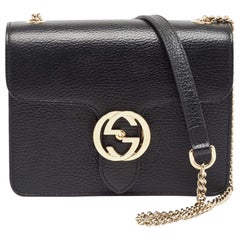 Gucci Black Leather Small Dollar Interlocking G Shoulder Bag