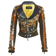 Dsquared2 Green Gabardine and Printed Crepe Zip-Up Jacket S
