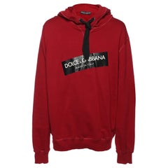Dolce & Gabbana Burgundy Cotton Knit Logo Hoodie 4XL