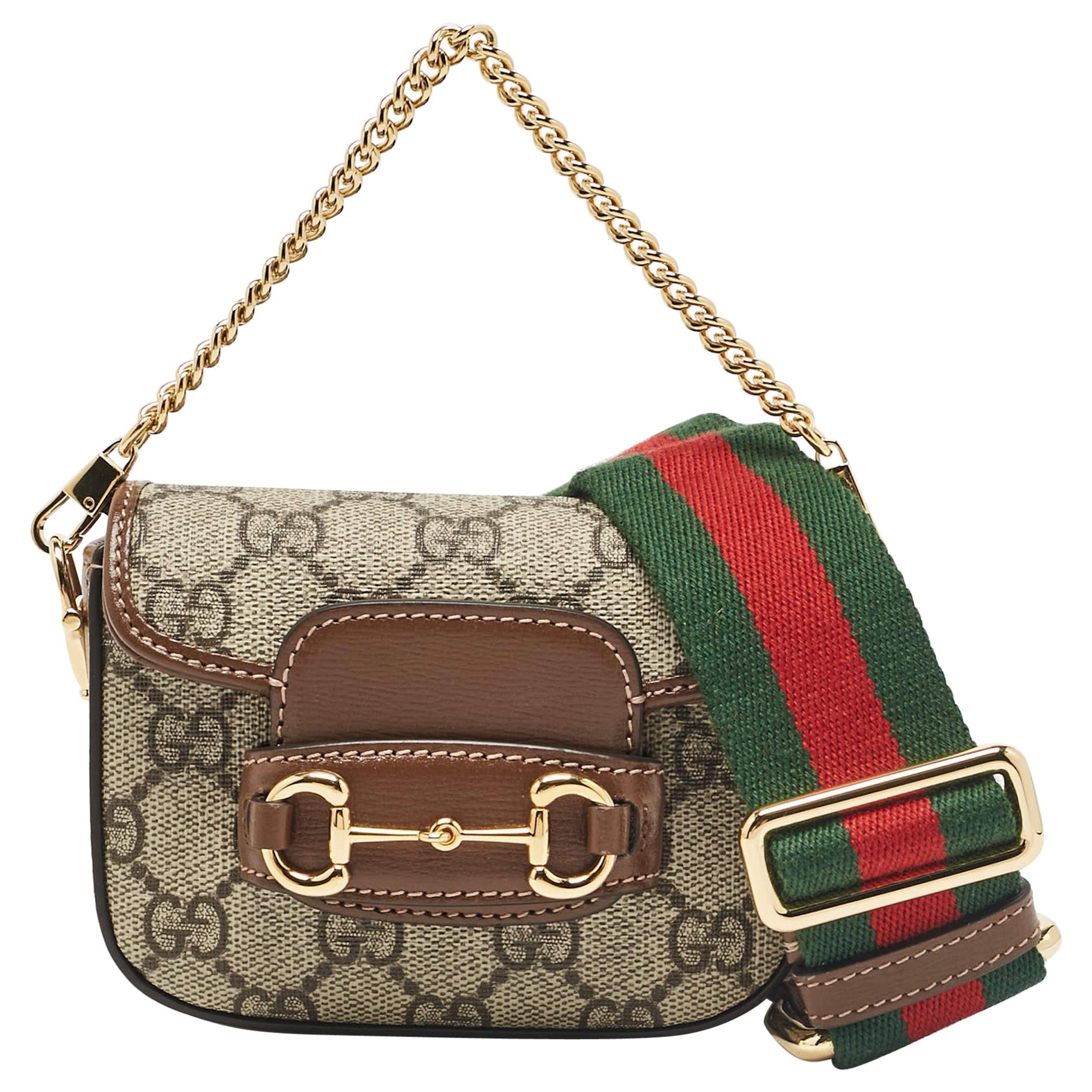 Gucci Beige/Brown GG Supreme Canvas Leather Horsebit 1955 Wallet Crossbody Bag For Sale