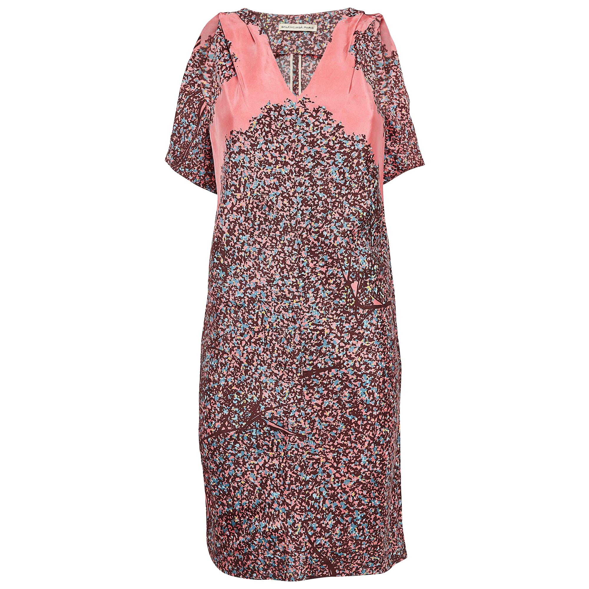 Mini robe sans manches Balenciaga Paris rose imprimée S