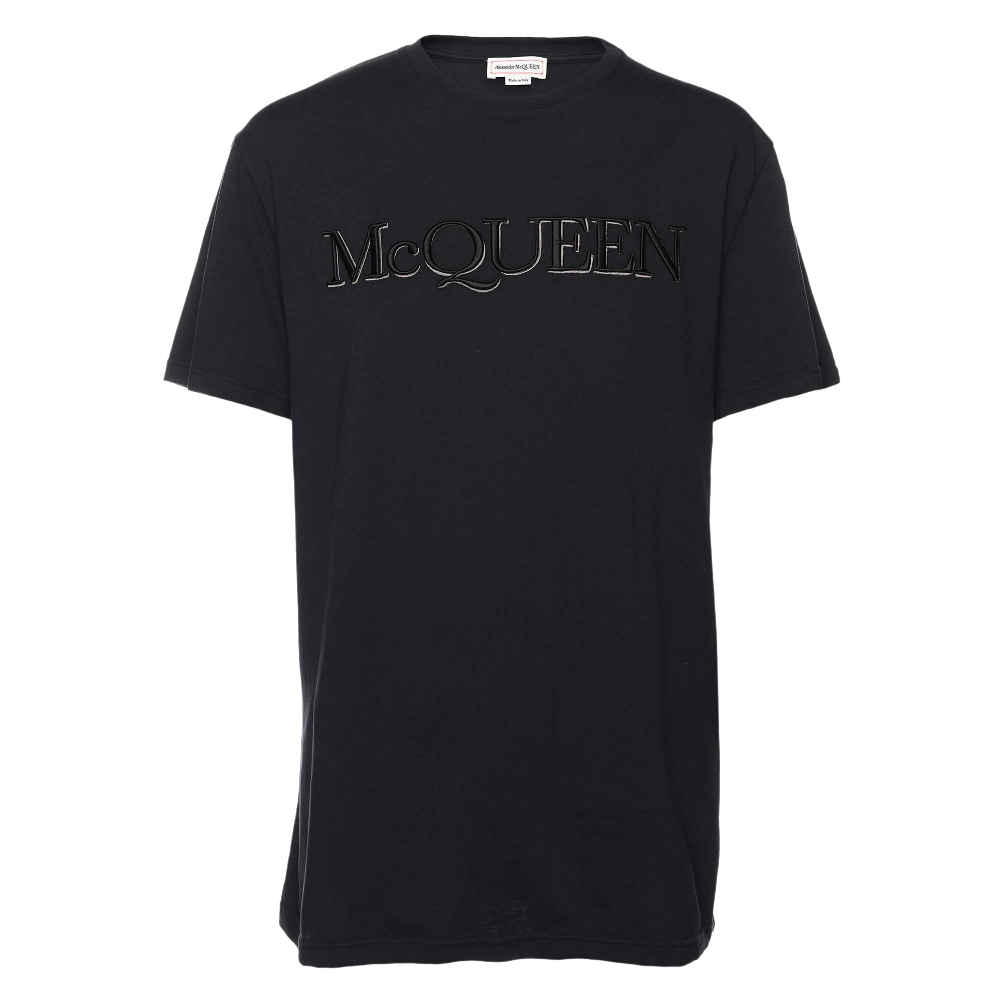 Alexander McQueen T-Shirt col ras du cou à logo en jersey bleu marine S
