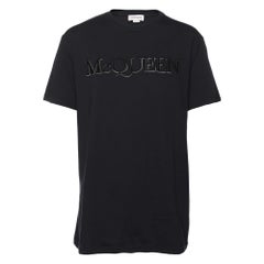 Alexander McQueen Marineblaues Jersey-T-Shirt mit Logo und Rundhalsausschnitt und Logo S