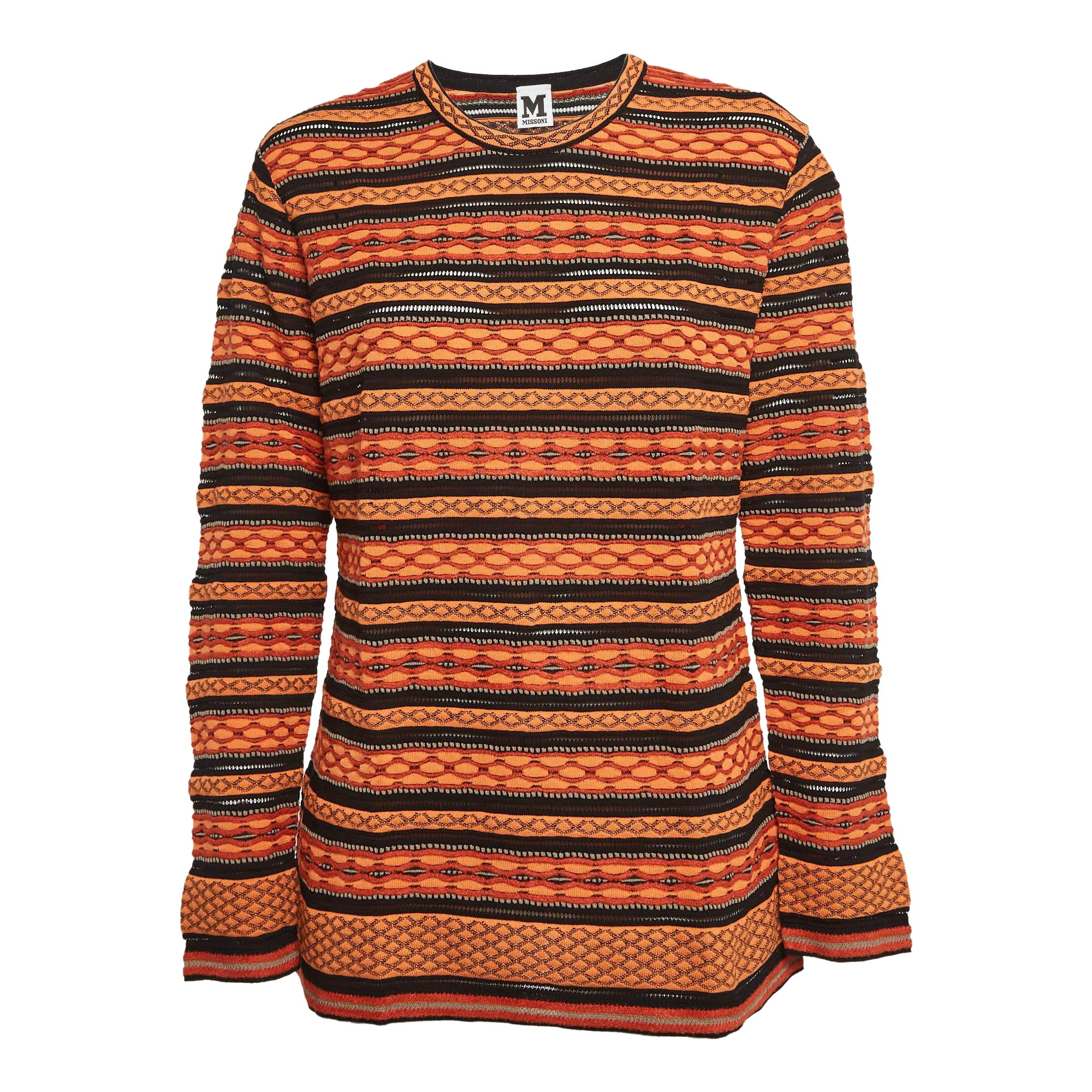 M Missoni Orange/Black Patterned Knit Long Sleeve Top L For Sale