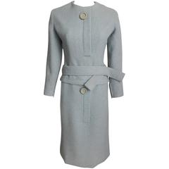 Vintage Christian Dior 1960's Pale Blue Wool Dress Suit