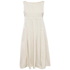S'Max Mara Beige Cotton Blend Pleated Sleeveless Dress S