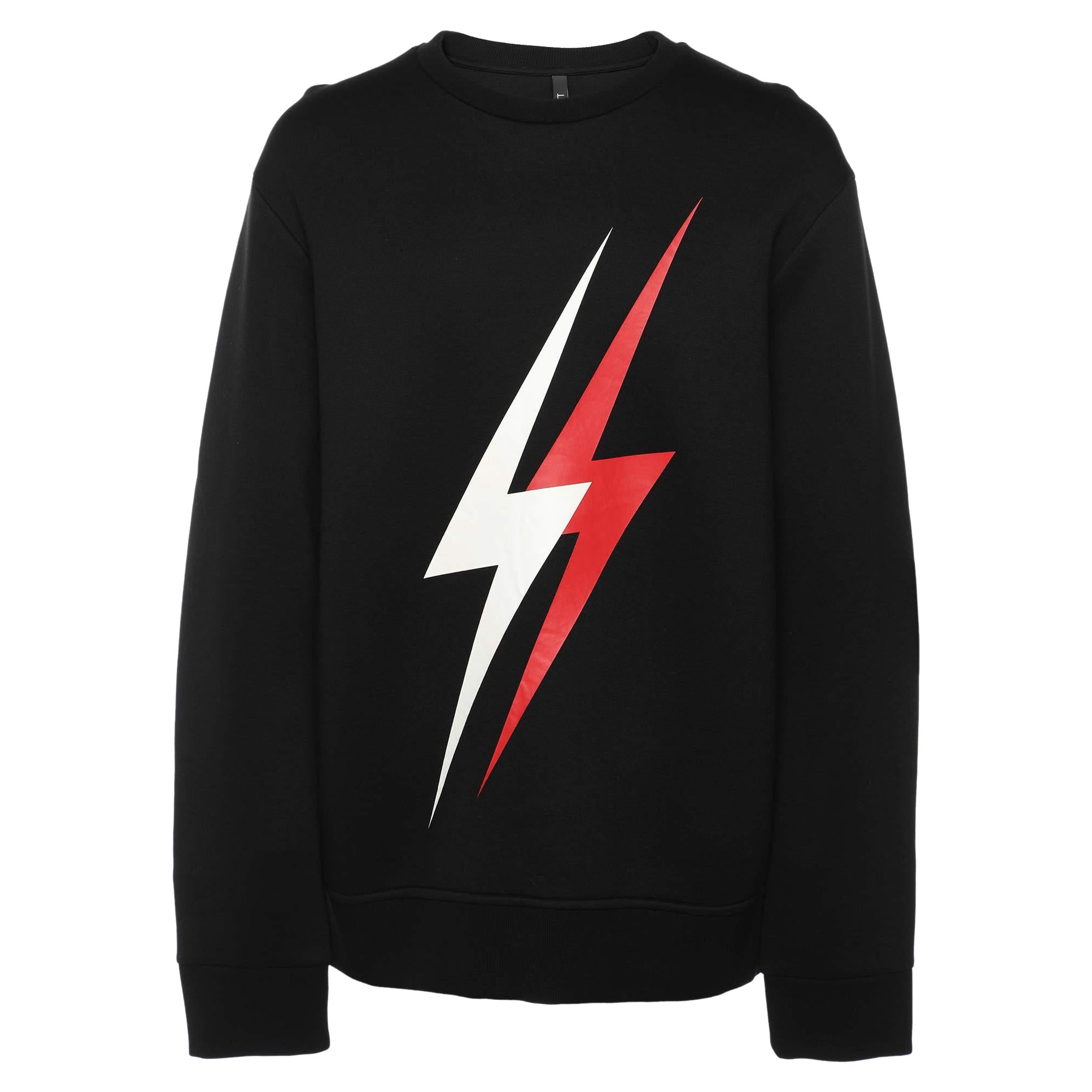 Neil Barrett Noir Neoprene 3D Lightning Bolt Print Sweatshirt XXL en vente