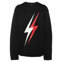 Neil Barrett Noir Neoprene 3D Lightning Bolt Print Sweatshirt XXL