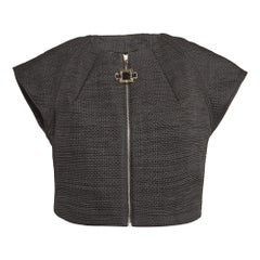 Elisabetta Franchi Gold Black Crinkle Crepe Zip-Up Top S