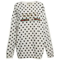 Gucci White Polka Dot and Logo Print Cotton Crew Neck Sweatshirt L