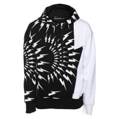 Neil Barrett Felpa con cappuccio in maglia di cotone bianco/nero con stampa fulmini S.S. White