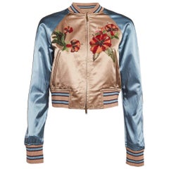 Valentino Beige/Blue Floral Embroidered Satin Sukajan Jacket S