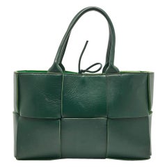 Bottega Veneta Dark Green Intreccio Leather Small Arco Tote